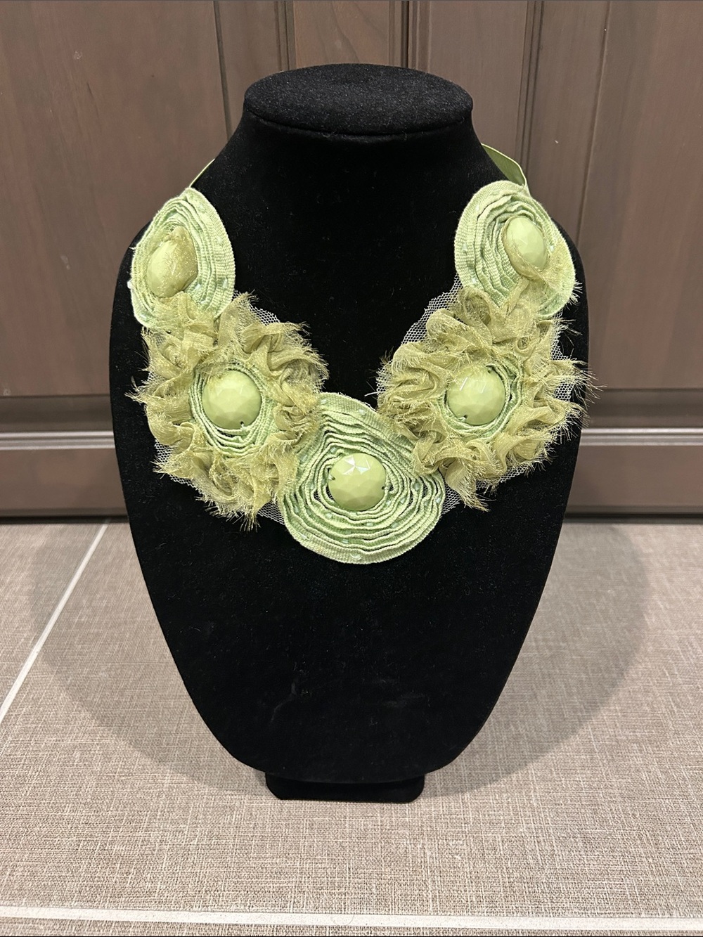 Boutique Handcrafted Lime and Chartreuse Floral Statement Necklace